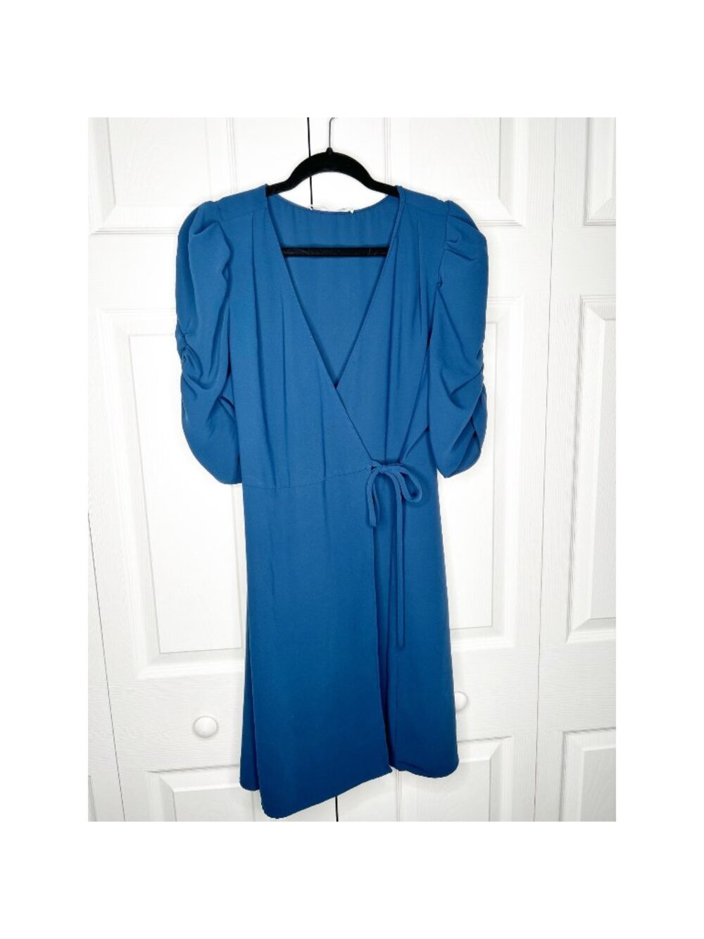 Amanda Uprichard Virginia Blue Puff Sleeve Wrap Dress Women's Plus Size 2X